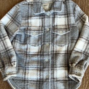 Abercrombie & Fitch Sherpa Flannel Plaid Jacket (Shacket) - Grey and White-Small